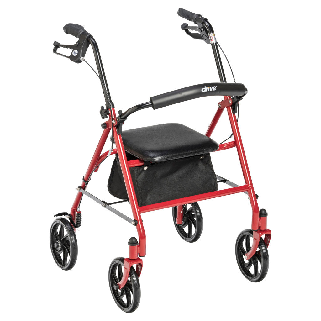 Durable 4 Wheel Rollator with 7.5" Casters (Red)