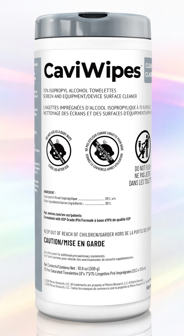 CaviWipes Clear Surface Cleaning Wipes, 75 Wipes per Canister (12 cans per case)