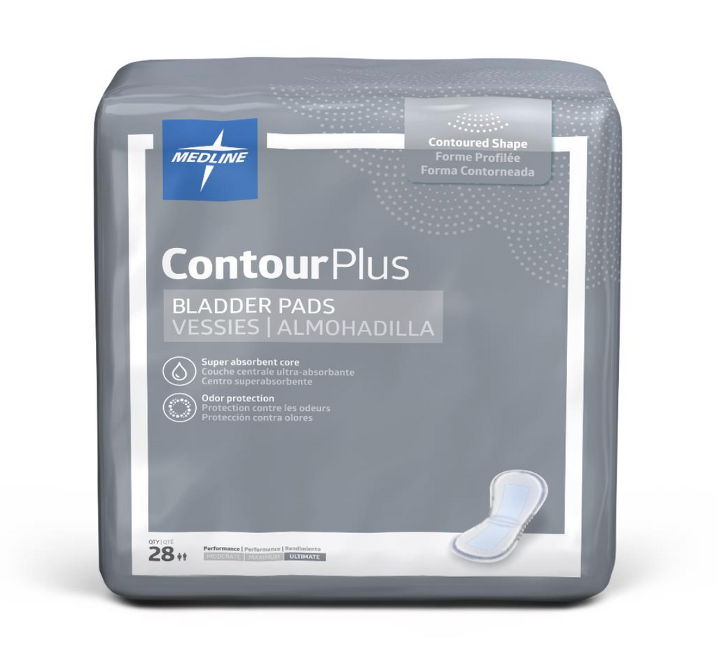 Medline ContourPlus Bladder Control Pad for Incontinence (case of 168) Ultimate Absorbency, with pad size 8" x 17"&nbsp;