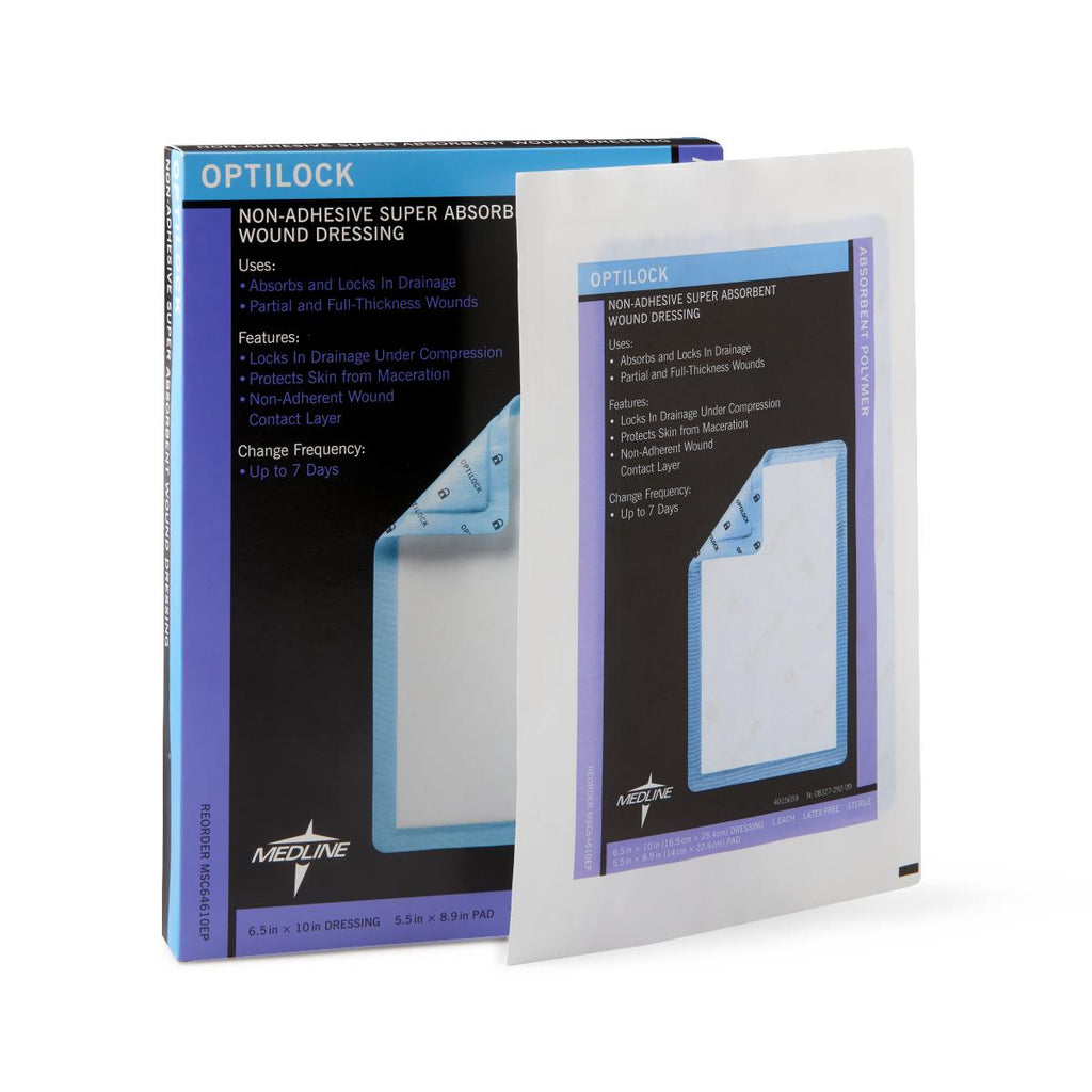 OptiLock Nonadhesive Super Absorbent Wound Dressings, 6.5" x 10" (case of 50)