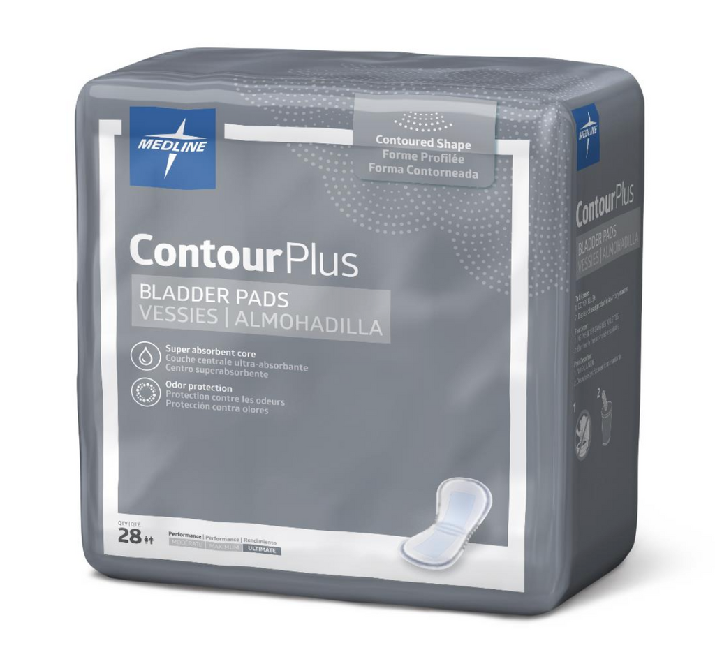 Medline ContourPlus Bladder Control Pad for Incontinence (case of 168) Ultimate Absorbency, with pad size 8" x 17"