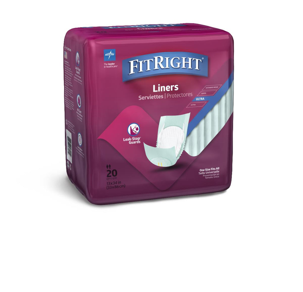 Medline FitRight Incontinence Liners (case of 80) 8-Heavy&nbsp; Absorbency Level, with Pad size: 13" x 30"