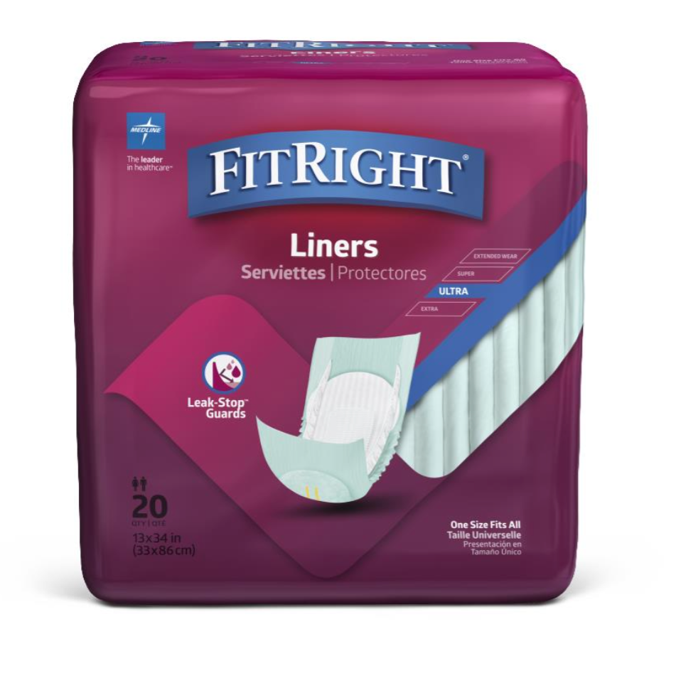 Medline FitRight Incontinence Liners (case of 80) 8-Heavy&nbsp; Absorbency Level, with Pad size: 13" x 30"