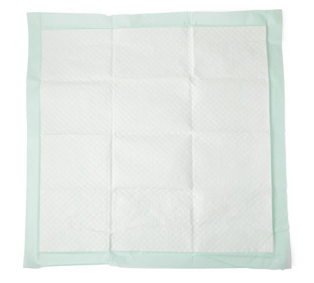 Medline Fluff and Polymer Underpad, Heavy Absorbency (case of 50), with pad size 36" x 36", Color Green, Quilted Texture Design