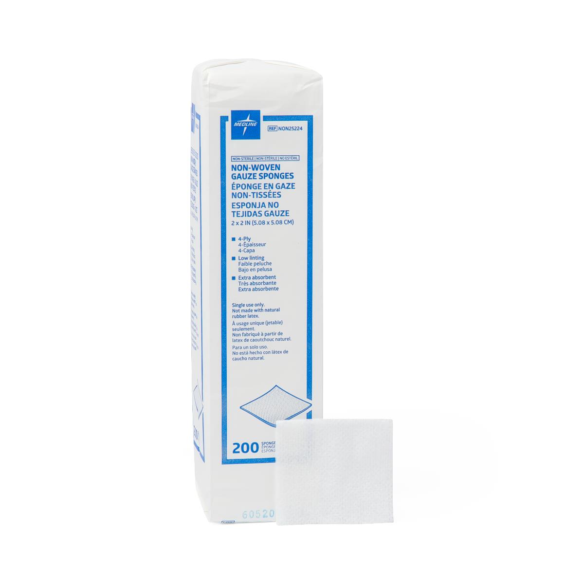 Gauze Nonsterile Nonwoven 4-Ply Sponges, 2" x 2" (bag of 200)