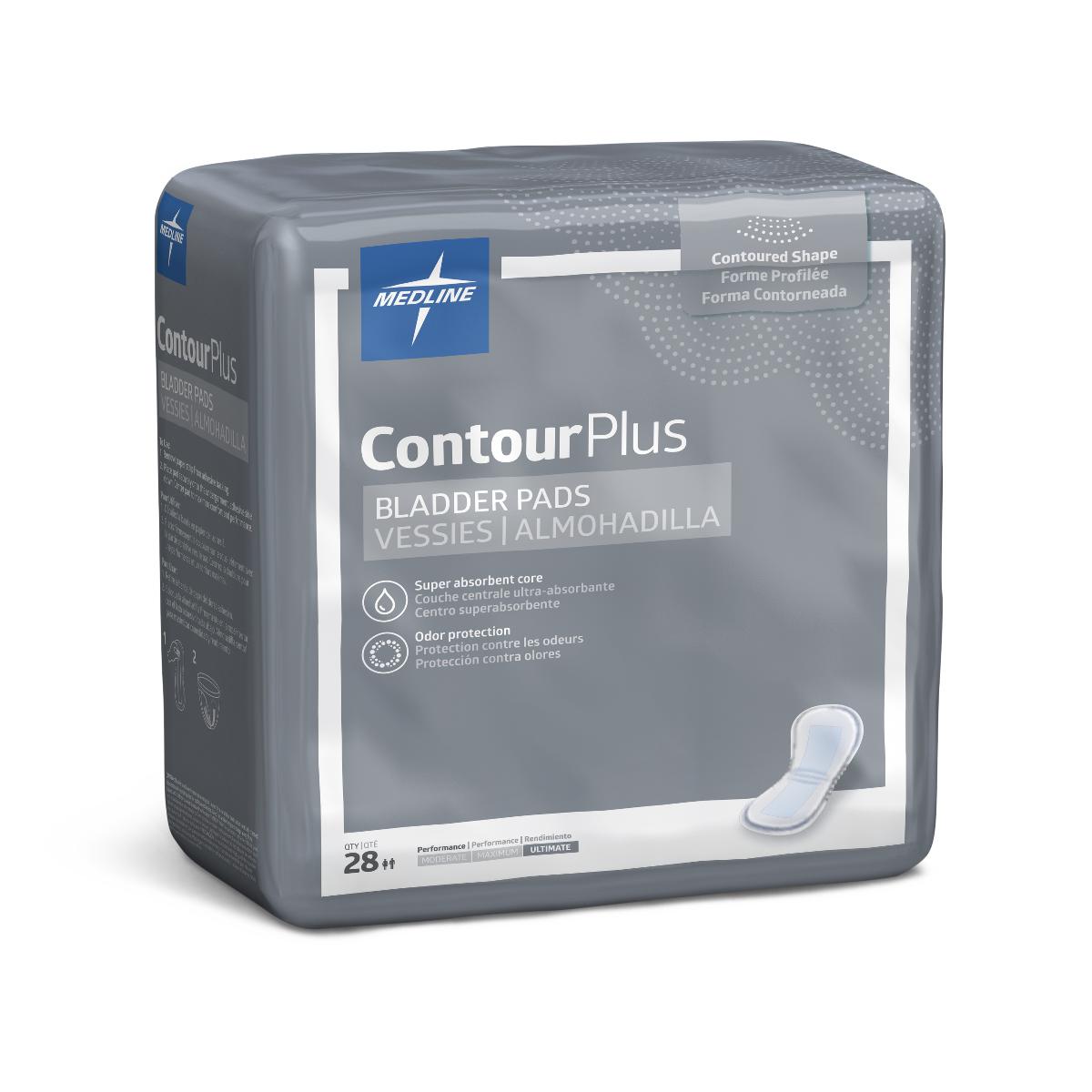 Medline ContourPlus Bladder Control Pad for Incontinence (case of 168) Ultimate Absorbency, with pad size 8" x 17"