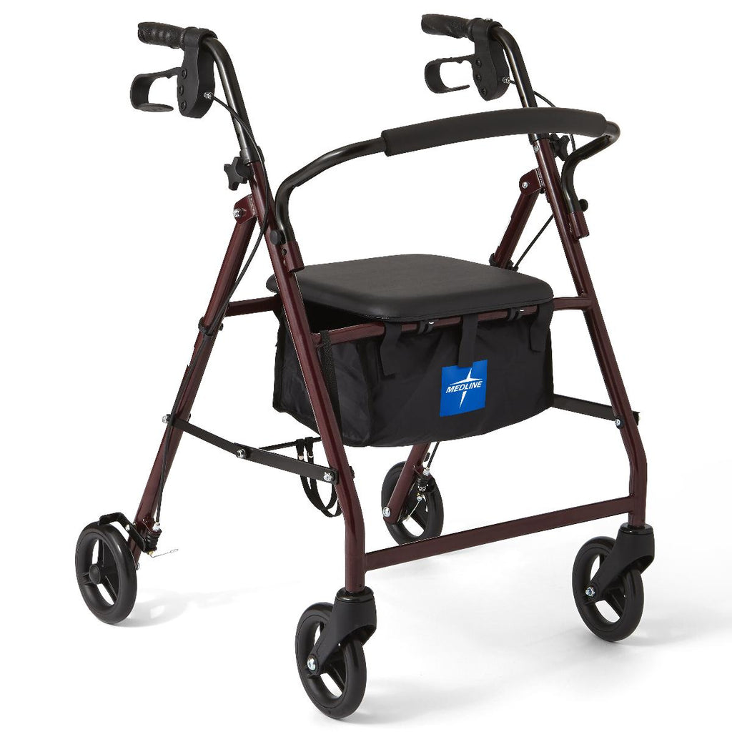 Basic Steel Rollator with 6" Wheels, Burgundy
