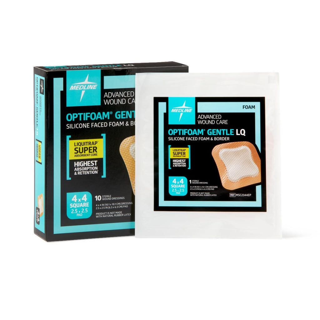 Optifoam Gentle Silicone-Faced Foam Dressing, 4" x 4" (box of 10)