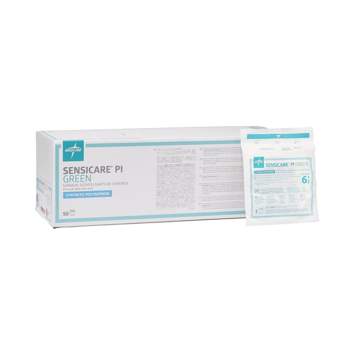 SensiCare PI Green Powder-Free Surgical Gloves, Size 6.5 (case of 200)