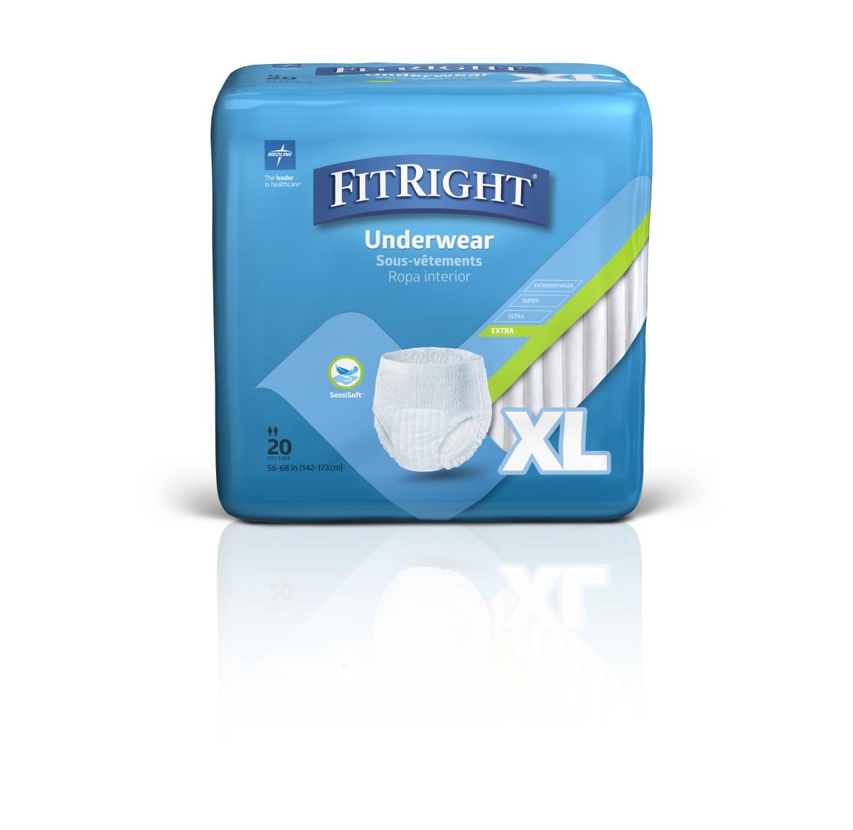 Medline FitRight Extra Protective Underwear, X-Large, 56"- 68" (case of 80)