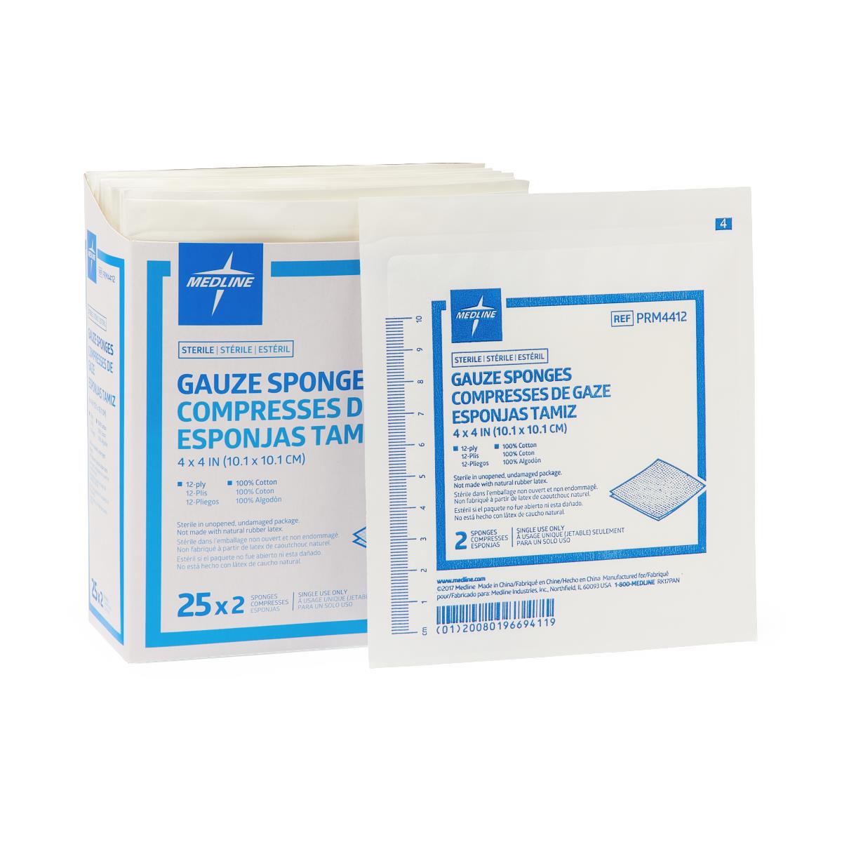 Woven Sterile 12-Ply Gauze Sponges, 4" x 4" (box of 50)