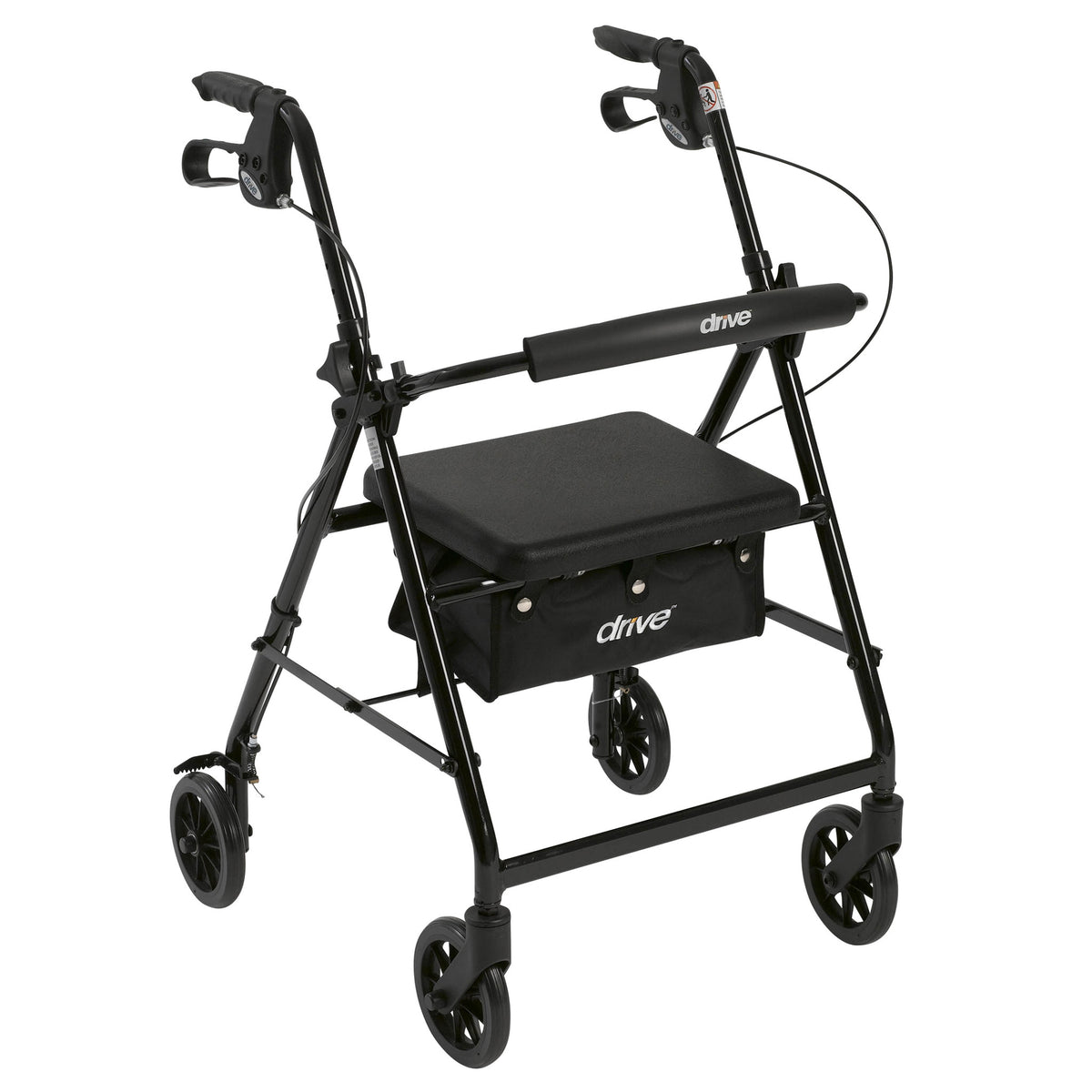 Walker Rollator with 6" Wheels, Fold Up Removable Back Support and Padded Seat, Black